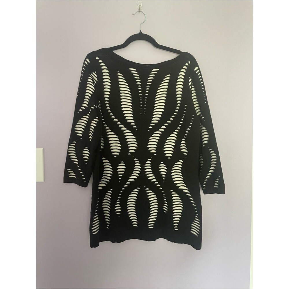 Talk of the Walk Abstract Optical Illusion Knit Top Blouse XL Black/White